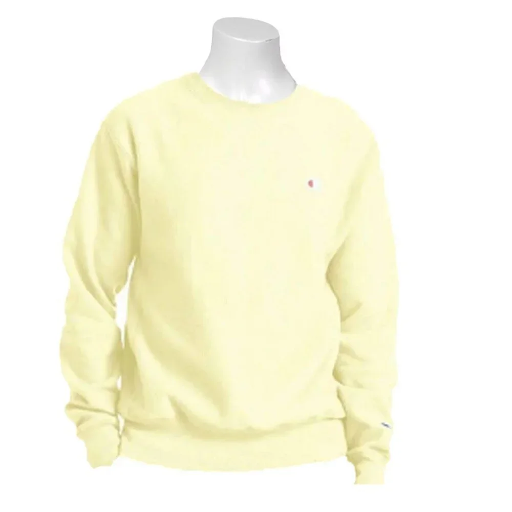 Champion Reverse Weave Fleece Pullover Crew Neck Sweatshirt Pale Yellow Cozy NEW - Picture 2 of 6